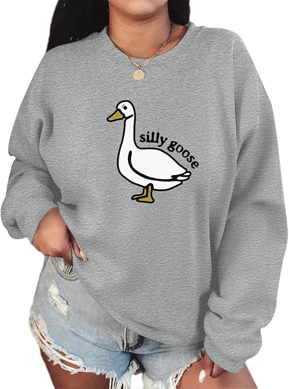 Sweatshirt pour femme avec motif de canard ludique et coupe décontractée Chic & Stil