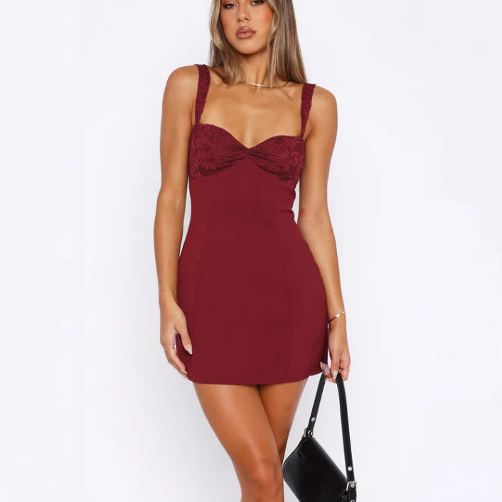 Women Bodycon Dress with Elegant Lace Top and Seductive Neckline Lune London
