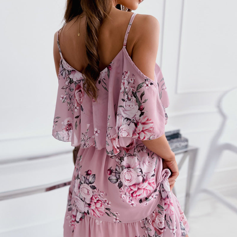 Chic Cold-Shoulder Mini Flowers Dress