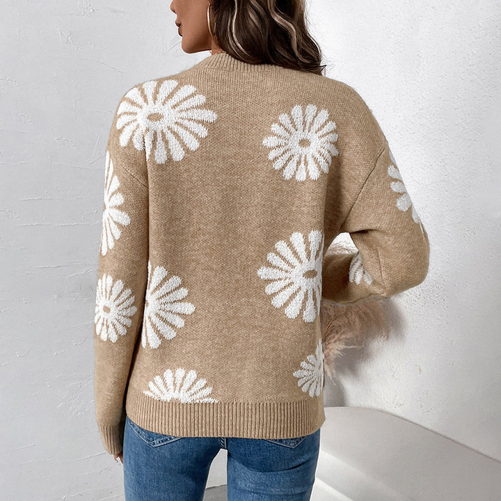 Ladies Floral Pattern Knit Sweater Lune London