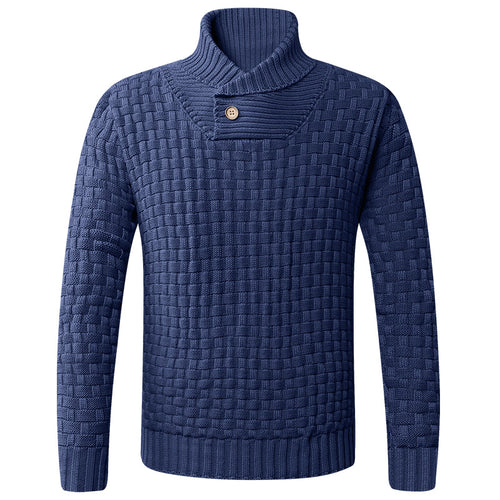 Men's knit sweater with modern shawl collar and button details Lune London