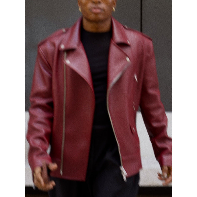 Women's leather motorcycle jacket with asymmetrical zipper Lune London