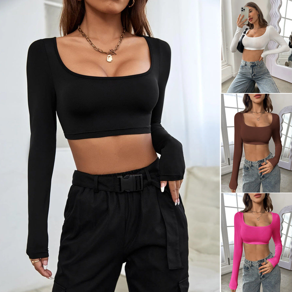 Haut court à manches longues pour femme avec décolleté carré élégant et coupe confortable Chic & Stil