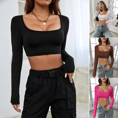 Haut court à manches longues pour femme avec décolleté carré élégant et coupe confortable Chic & Stil