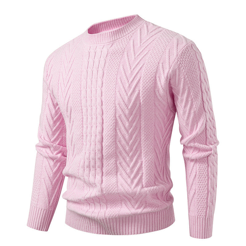 Chunky knit sweater for men with cable pattern and round neck Lune London
