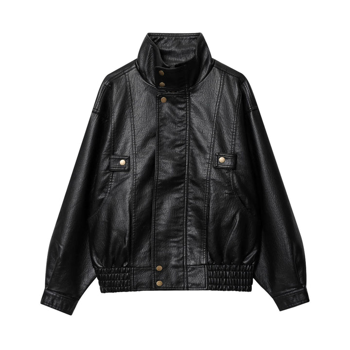 Faux leather jacket for women with high collar and practical pockets Lune London