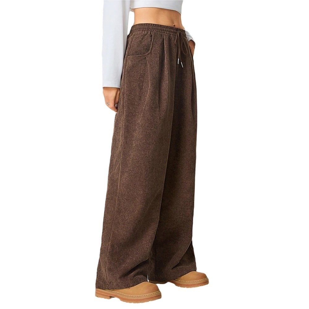 Pantalons larges en velours côtelé pour femmes avec taille élastique et poches pratiques Chic & Stil