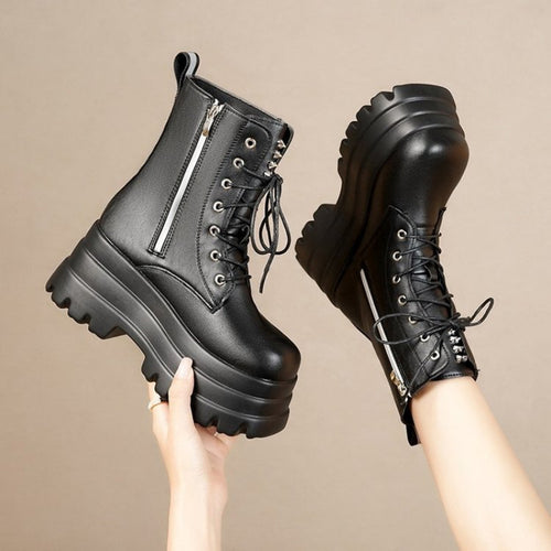 Women’s platform boots with rugged sole profile and high heel Lune London
