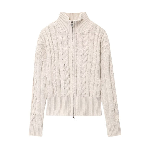 Ladies Cardigan with High Collar and Zipper Chic Und Stil
