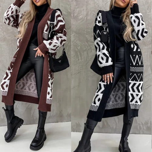 Ladies oversized knit pullover with geometric pattern Lune London