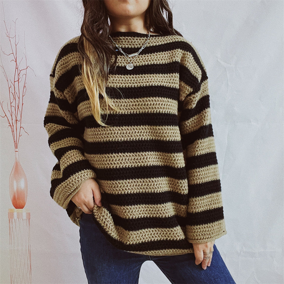 Pull surdimensionné en tricot pour femmes avec motif à larges rayures Chic & Stil