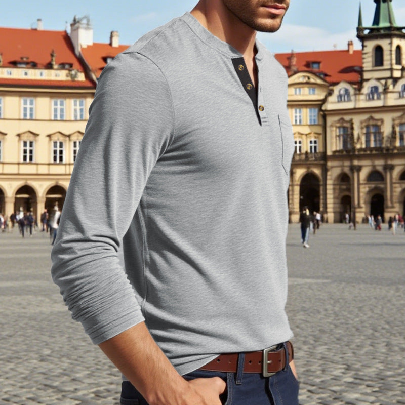 Men's long sleeve Henley shirt with buttons and elegant accents Lune London