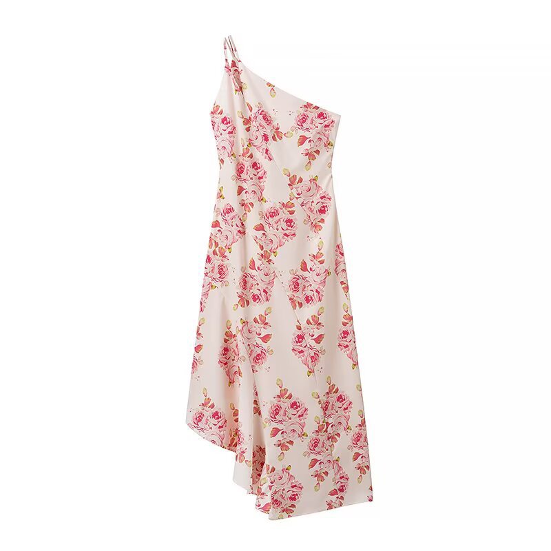 Maxi dress for women with asymmetric cut and floral pattern Lune London