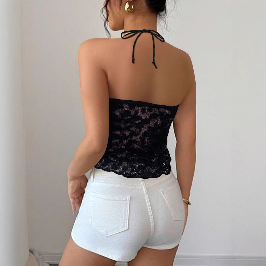Women's leisure top with playful tie and lace Lune London