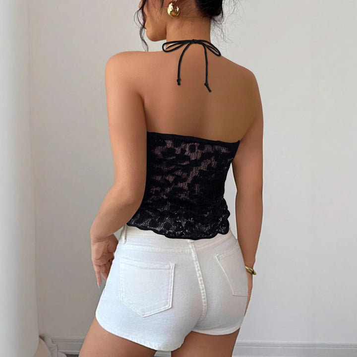 Women's Lace Bustier with Ties and Transparent Design Lune London