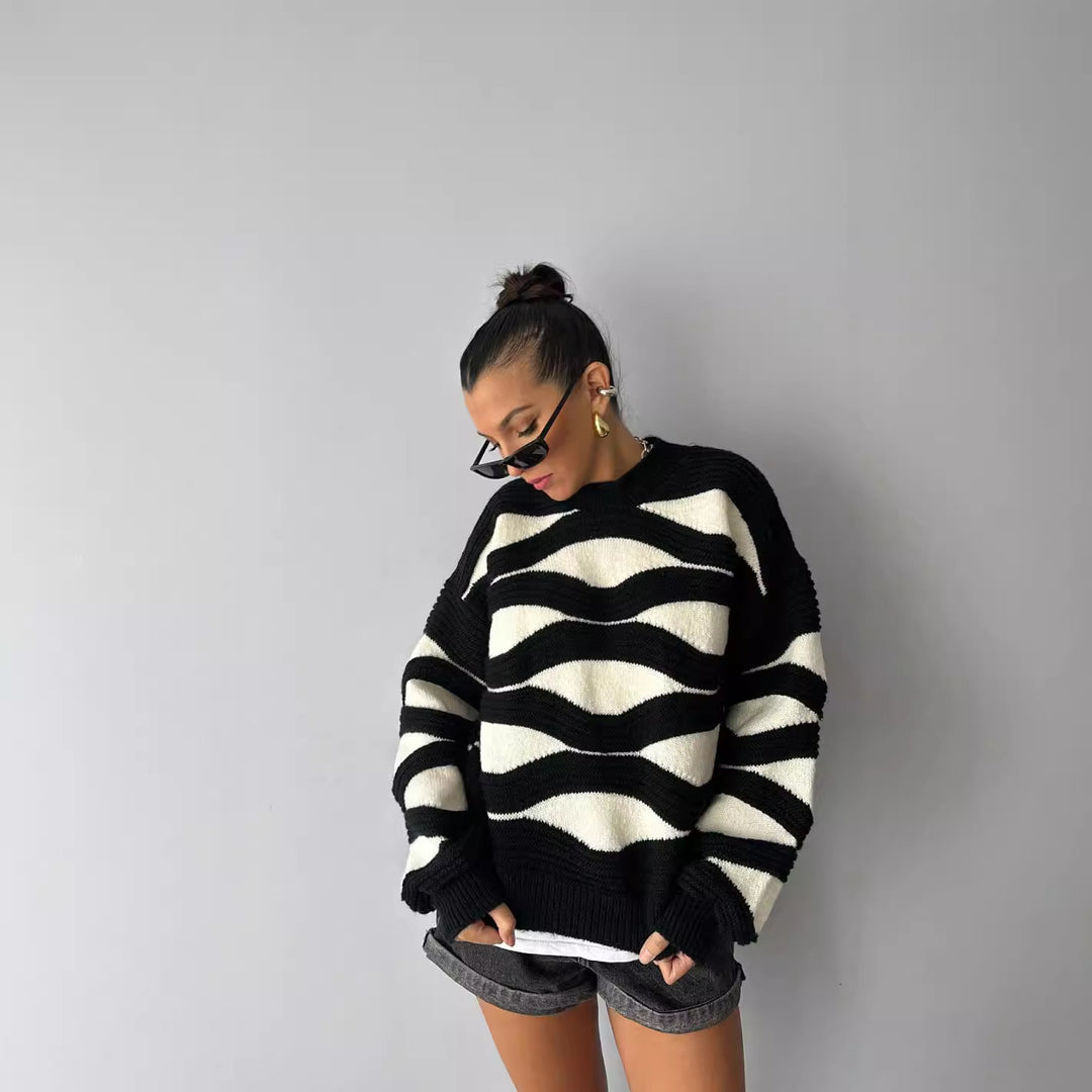 Dames pull en tricot surdimensionné avec motif en vagues Chic & Stil