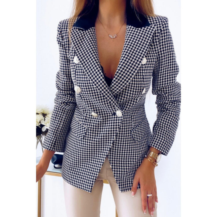 Chic checkered blazer jacket for women with double-breasted buttons and fitted silhouette Lune London