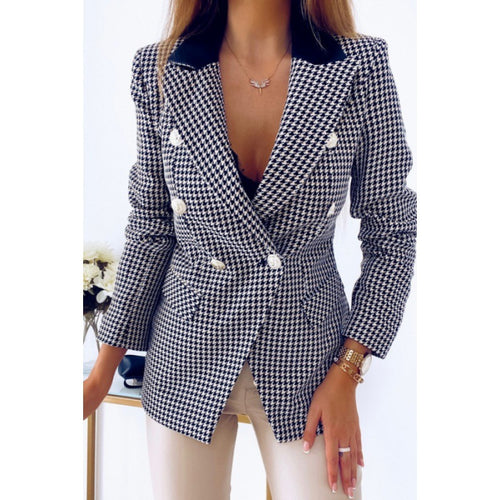 Chic checkered blazer jacket for women with double-breasted buttons and fitted silhouette Lune London