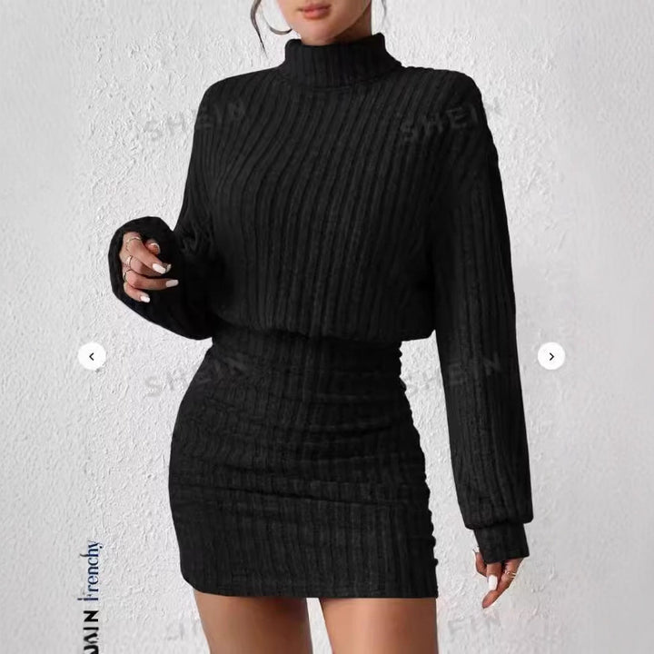 Knit dress for women with high neck and ribbed texture Lune London