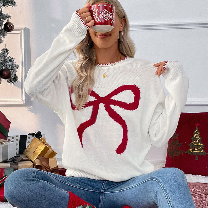 Ladies comfortable sweater with festive bow pattern Lune London