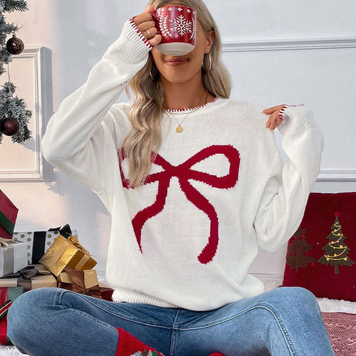 Ladies comfortable sweater with festive bow pattern Lune London