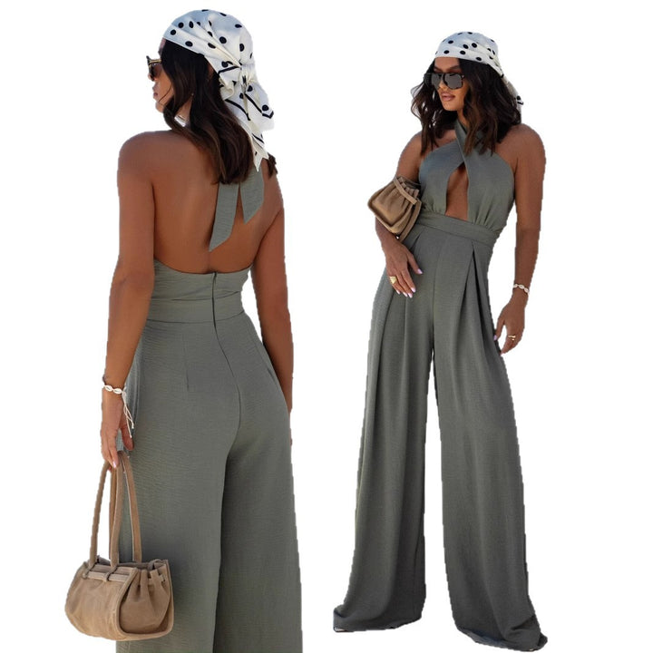 Ladies Cut-Out Halter Neck Wide Trousers Lune London