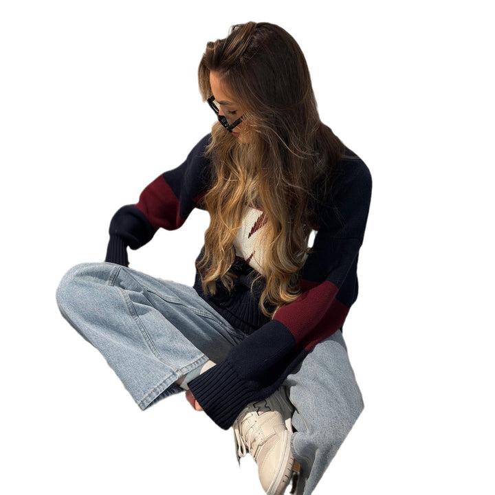 Sporty knitted sweater for women with creative graphic design and loose fit Lune London