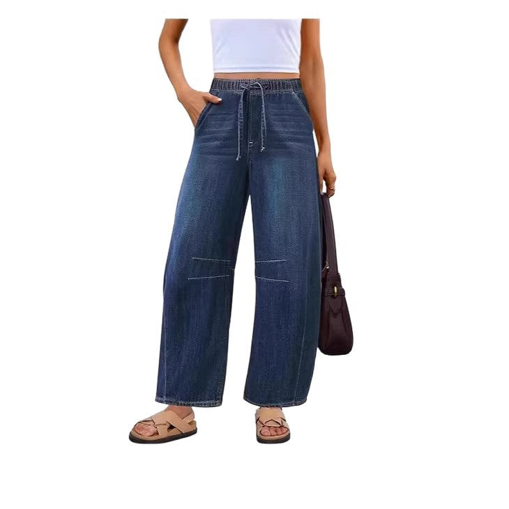 Women’s wide denim trousers with elastic waistband and practical cut Lune London