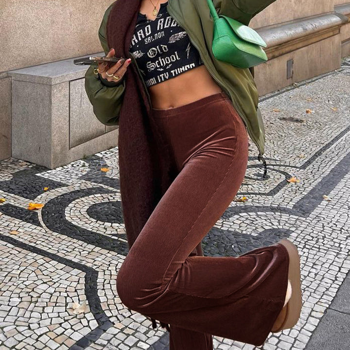 Elegant Women's Elephant Leg Pants With High Waist And Smooth Chic Material