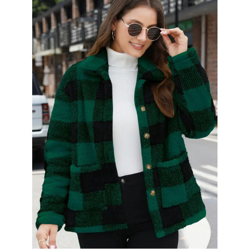 Ladies soft plush checkered jacket Lune London