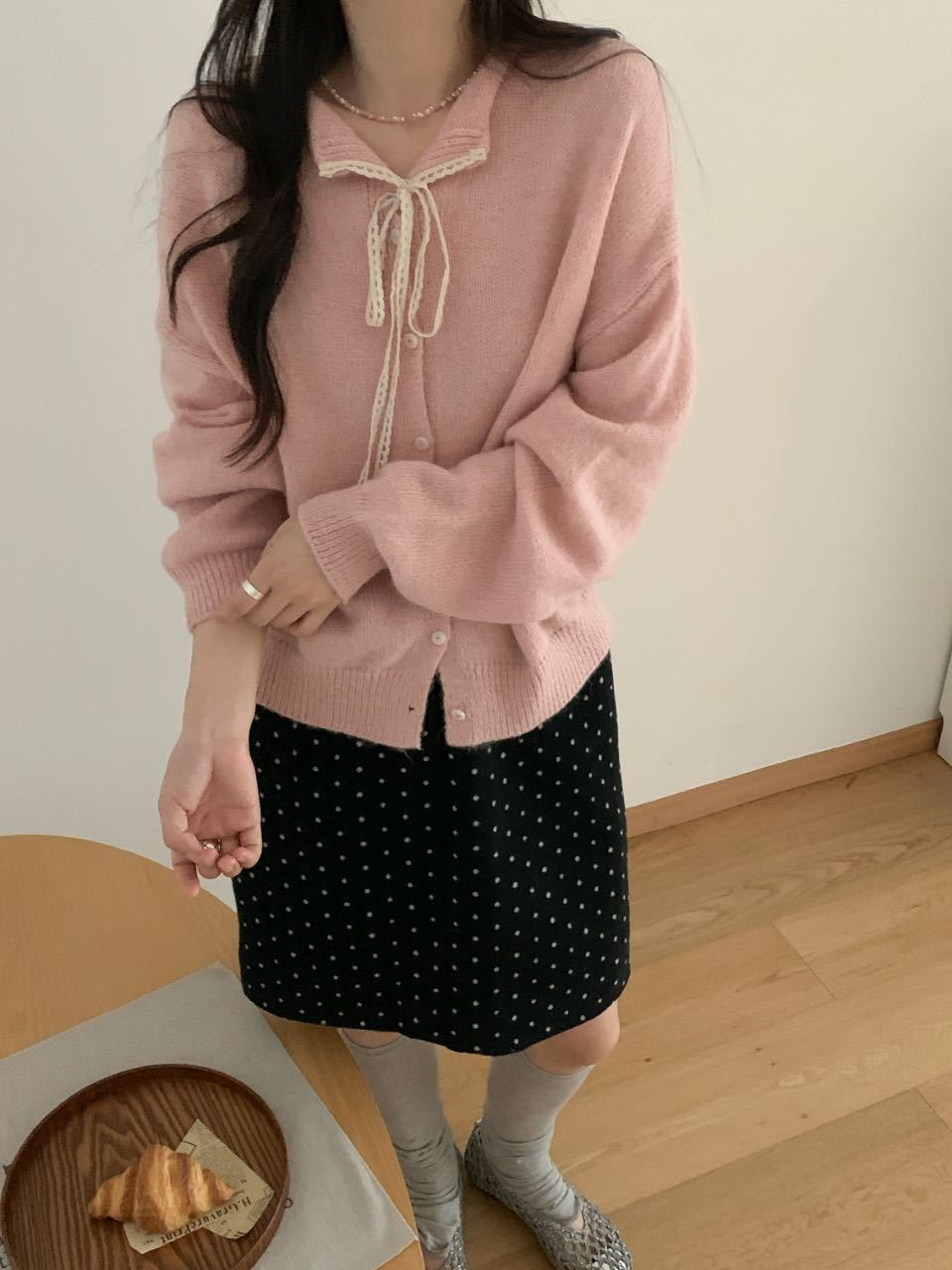 Casual knitted cardigan for women with drawstring and fine structure Lune London