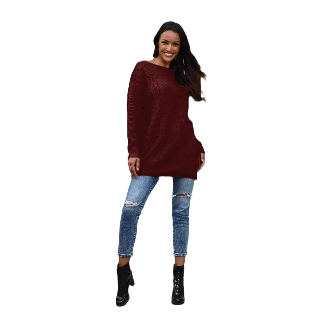 Casual knitted sweater for women with wide neckline and ribbed structure Lune London
