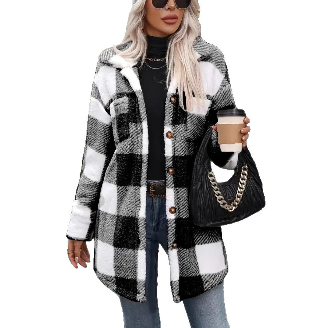 Oversized plaid fleece jacket for women Lune London