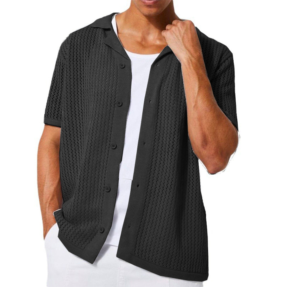 Open collar knit shirt for men with short sleeves and breathable Lune London