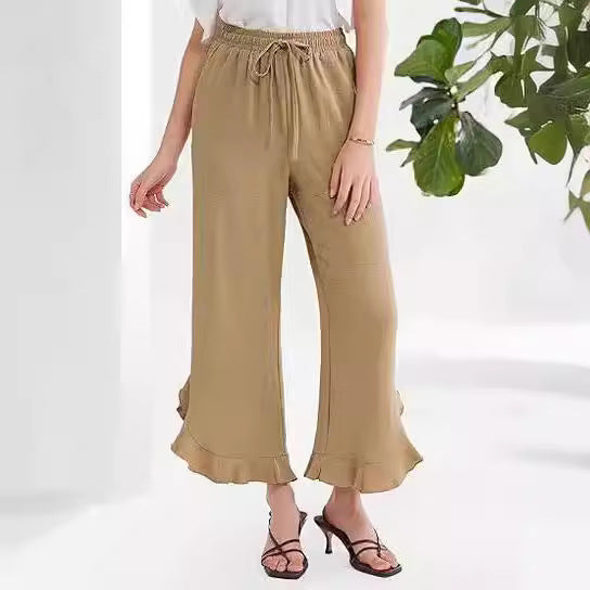 Leisure pants for women, loose fit with fluid hem and elastic waistband Lune London