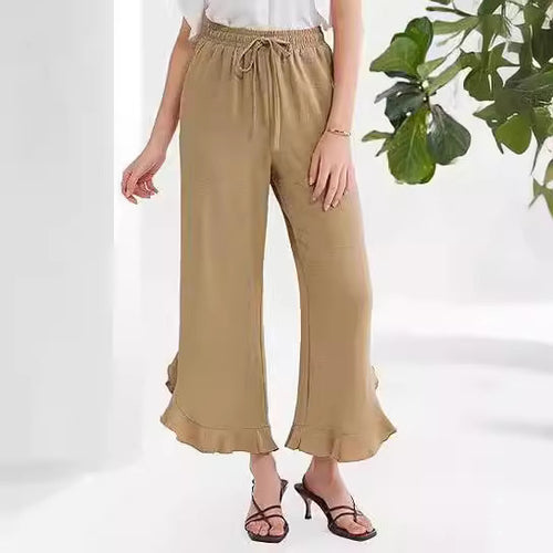 Leisure pants for women, loose fit with fluid hem and elastic waistband Lune London