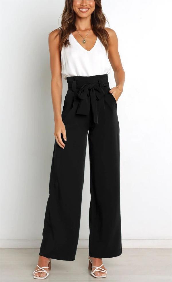 Wide fabric trousers for women with a tie belt and stylish pockets Lune London