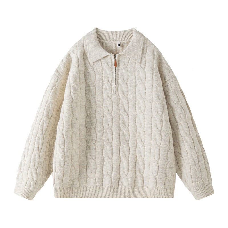 Ladies High Quality Knit Sweater with Short Zipper and Classic Collar Lune London