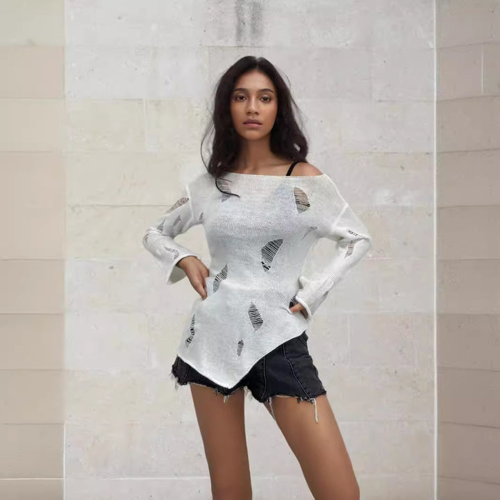 Pull en tricot pour femmes avec un design décontracté et effiloché Lune Londonl