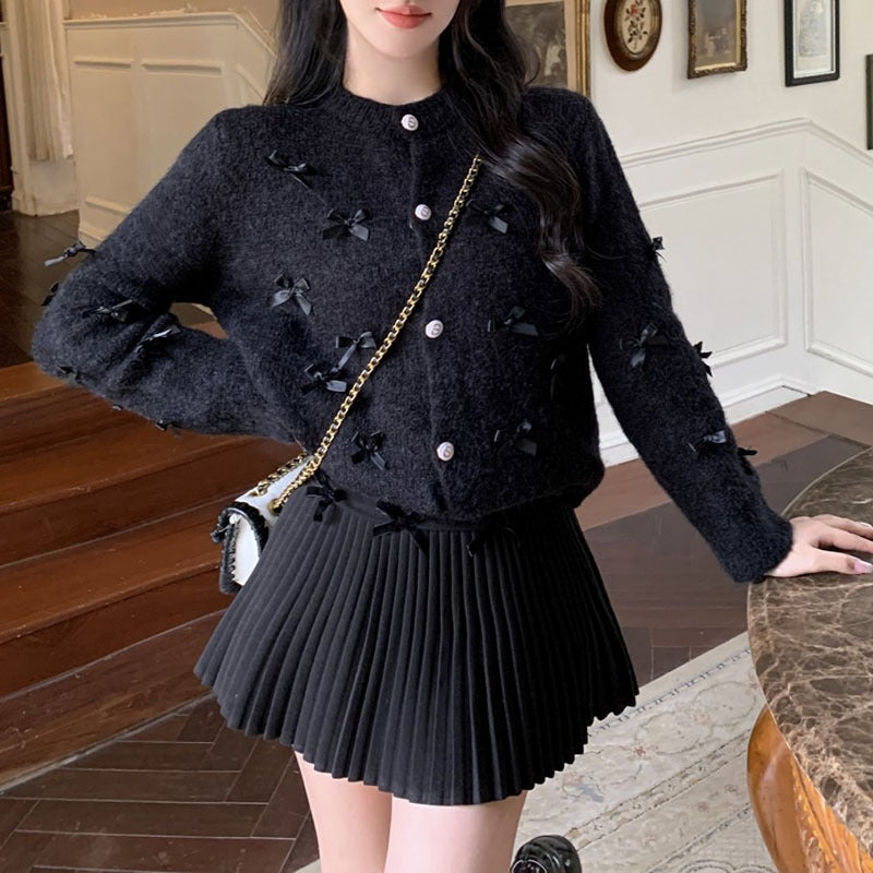 Women's knit jacket with decorative bow appliqués Lune London