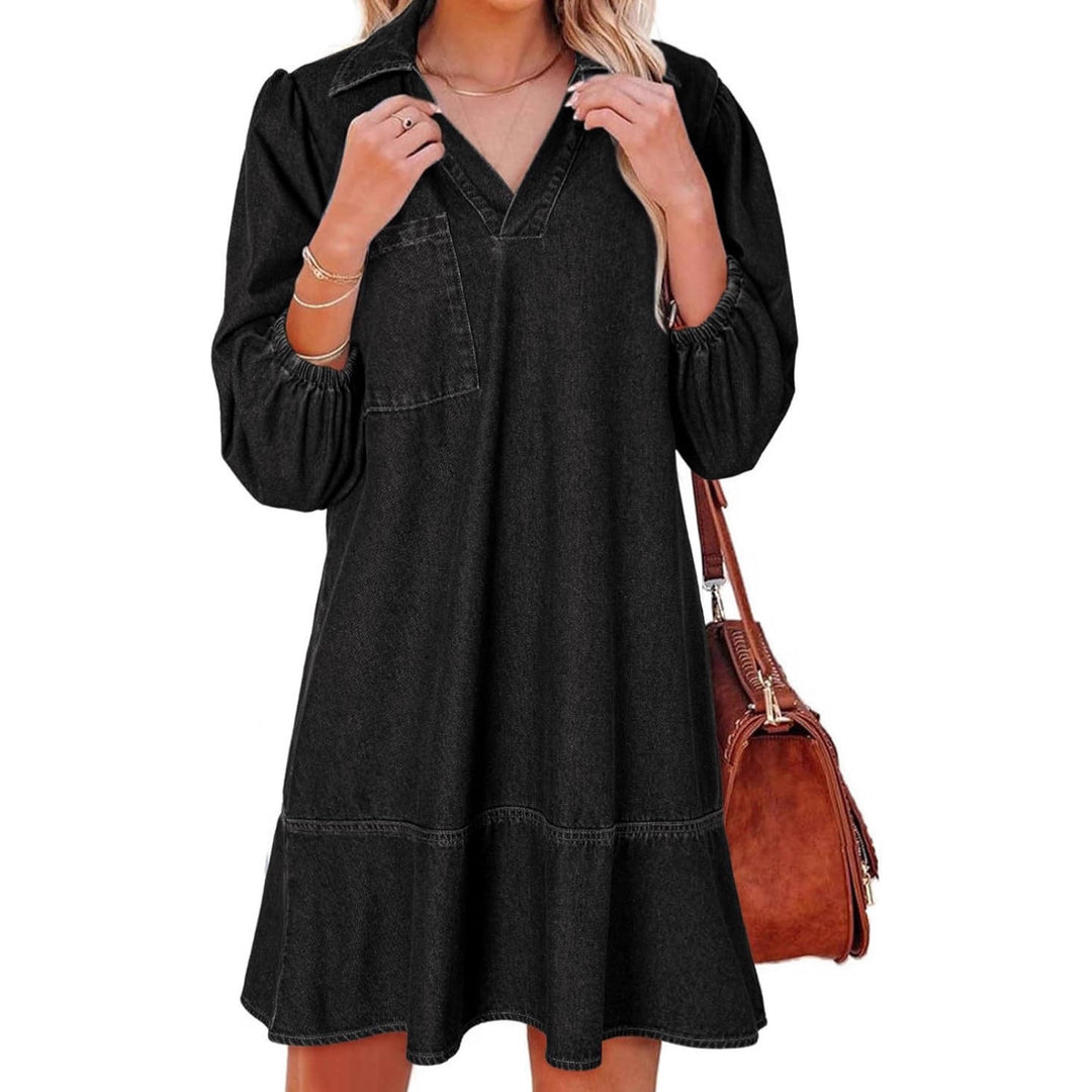 Denim dress for women with voluminous sleeves and a side pocket Lune London