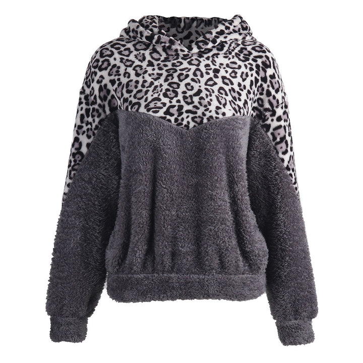 Ladies Comfortable Teddy Sweater with Hood and Chic Leopard Pattern