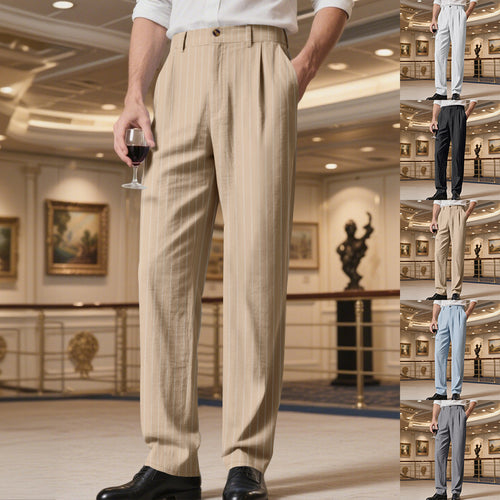 Elegant dress pants for men with a fine pinstripe pattern and great wearing comfort Lune London