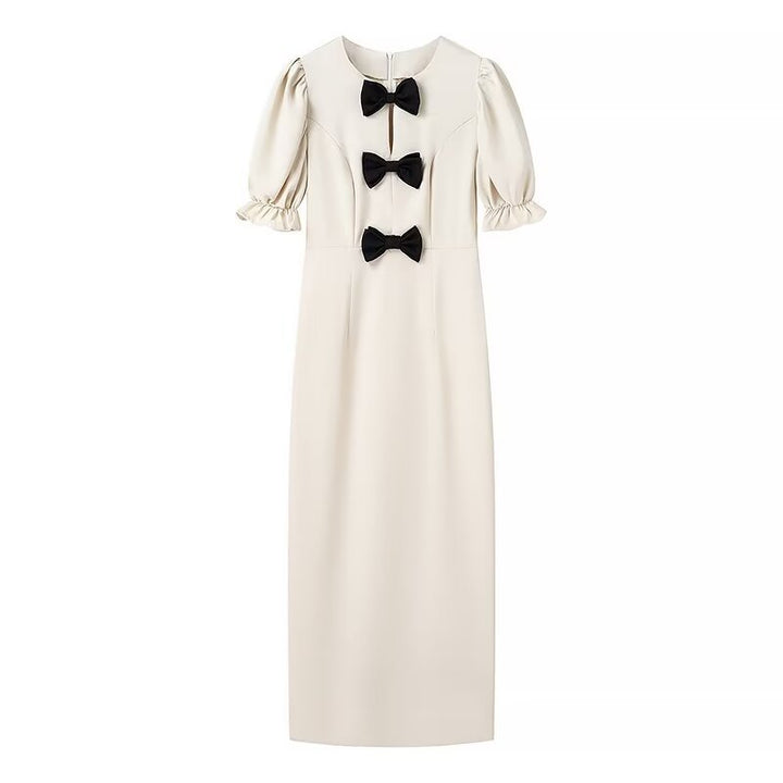 Ladies Elegant Maxi Dress with Unique Bow Detail and Puff Sleeve Design Lune London