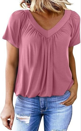 Lune London Women's Pleated V Neck Casual Top
