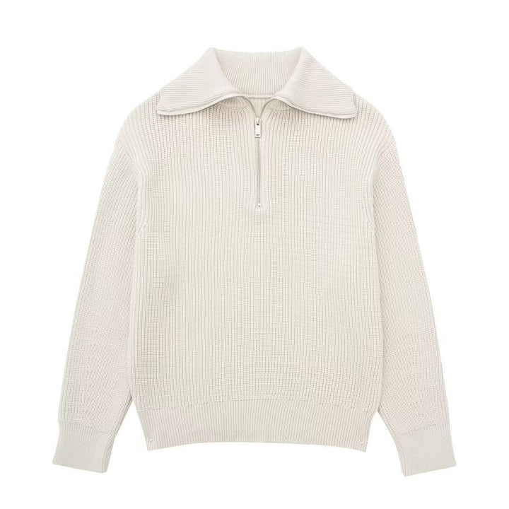 Knitted sweater for women with high collar and zipper Lune London