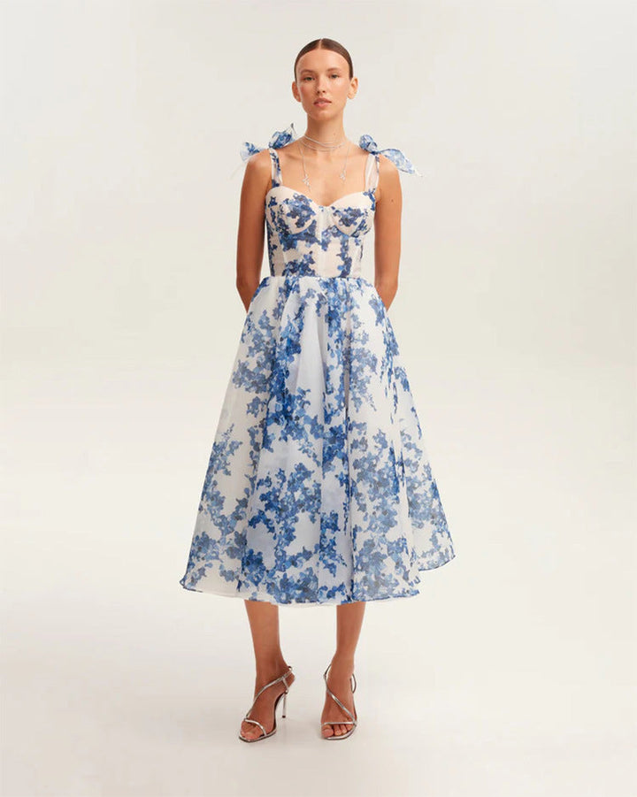 Women’s Midi Dress with Floral Print and Adjustable Straps Lune London