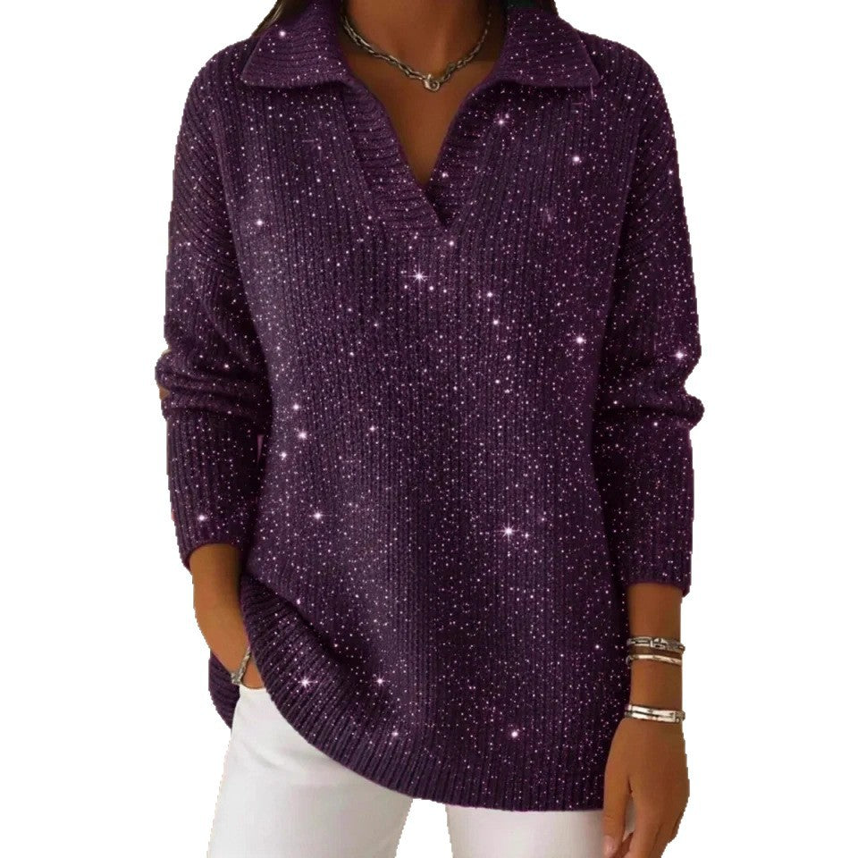 Pull en maille scintillante pour femmes avec col moderne Chic & Stil