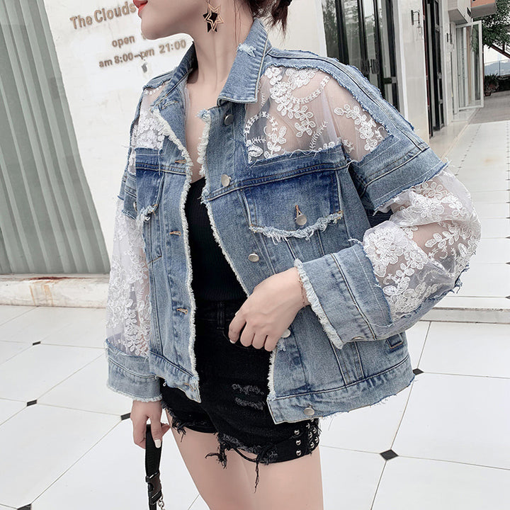Veste en denim pour femme avec décoration en dentelle transparente Chic & Stil