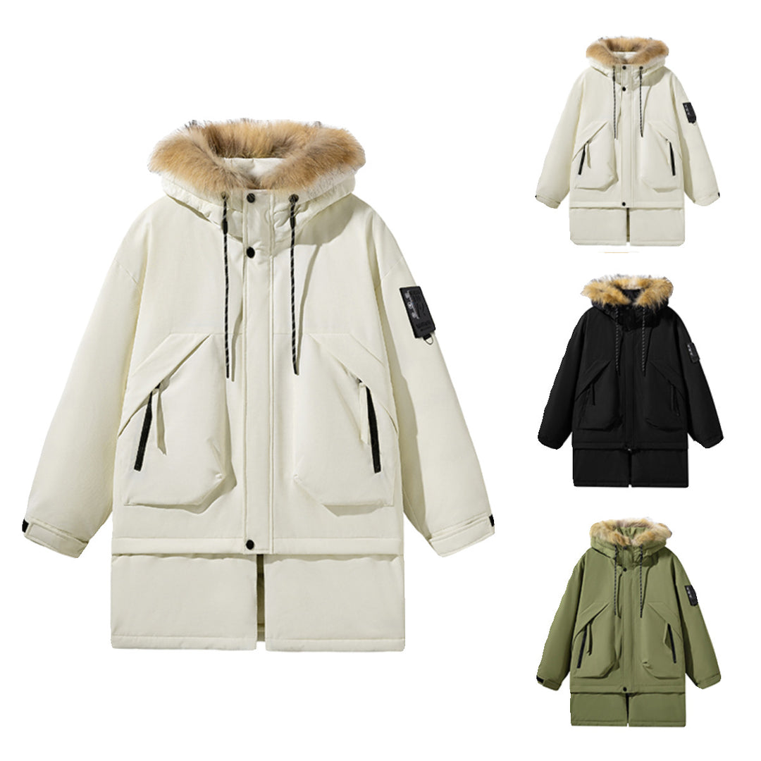 Ladies long functional jacket with removable hood and faux fur Lune London